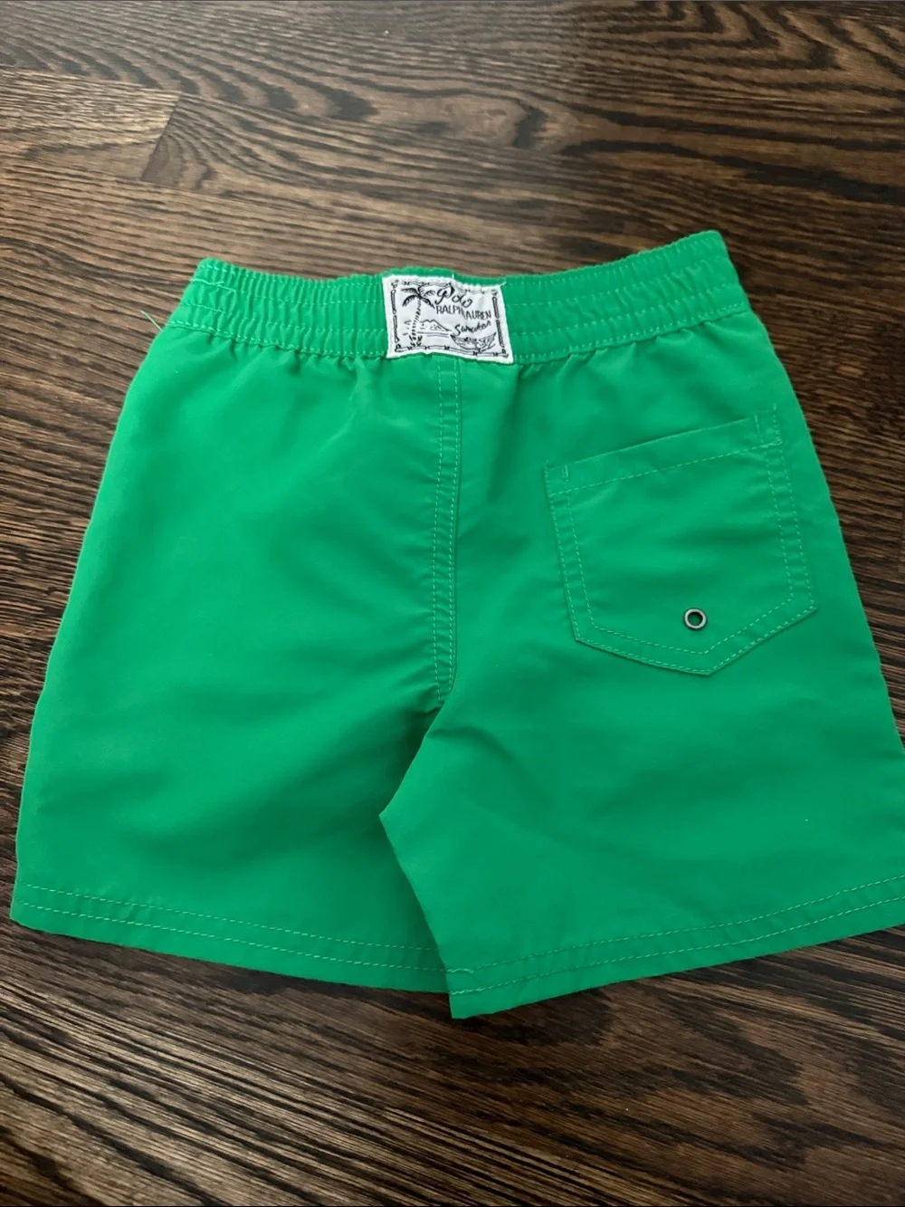 Ralph Lauren Bright Green Boys' Swim Shorts with Blue Polo Logo